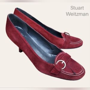 Stuart Weitzman Spain Burgundy Red Suede Kitten Pump Heel Dress Shoe Women 10